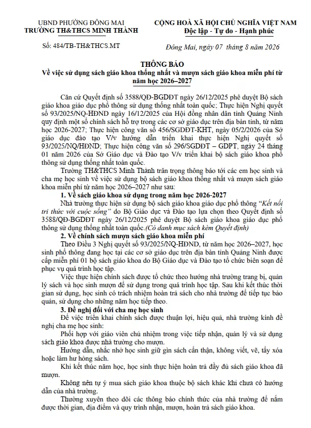 THÔNG BÁO 