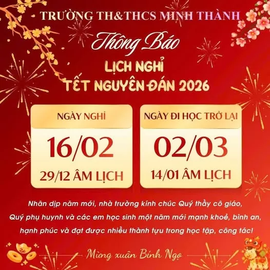 THÔNG BÁO LỊCH NGHỈ TẾT NGUYÊN ĐÁN 2026